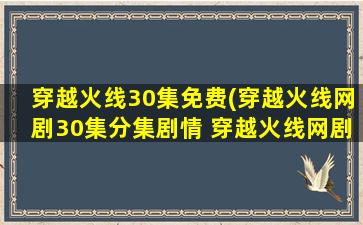 穿越火线30集免费(穿越火线网剧30集分集剧情 穿越火线网剧30集分集剧情介绍)